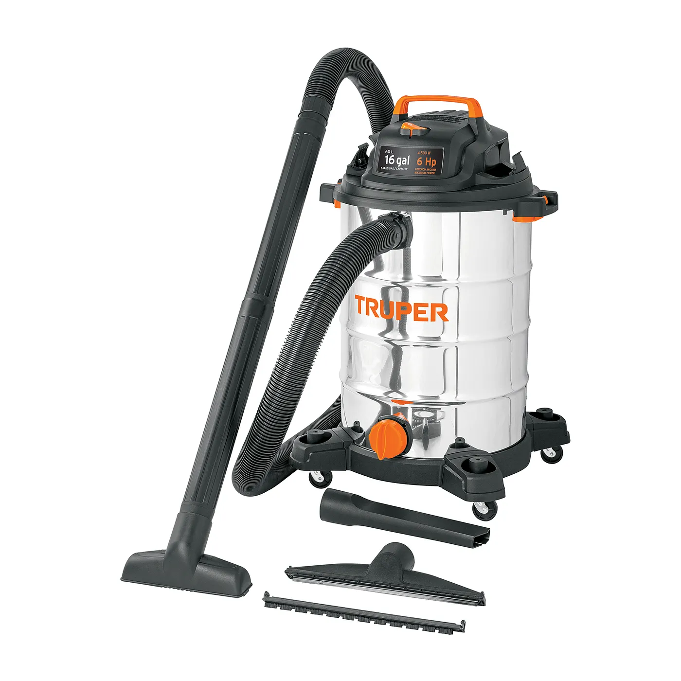 ASPIRADORA 16GL PARA SECO Y MOJADO DE ACERO INOXIDABLE TRUPER