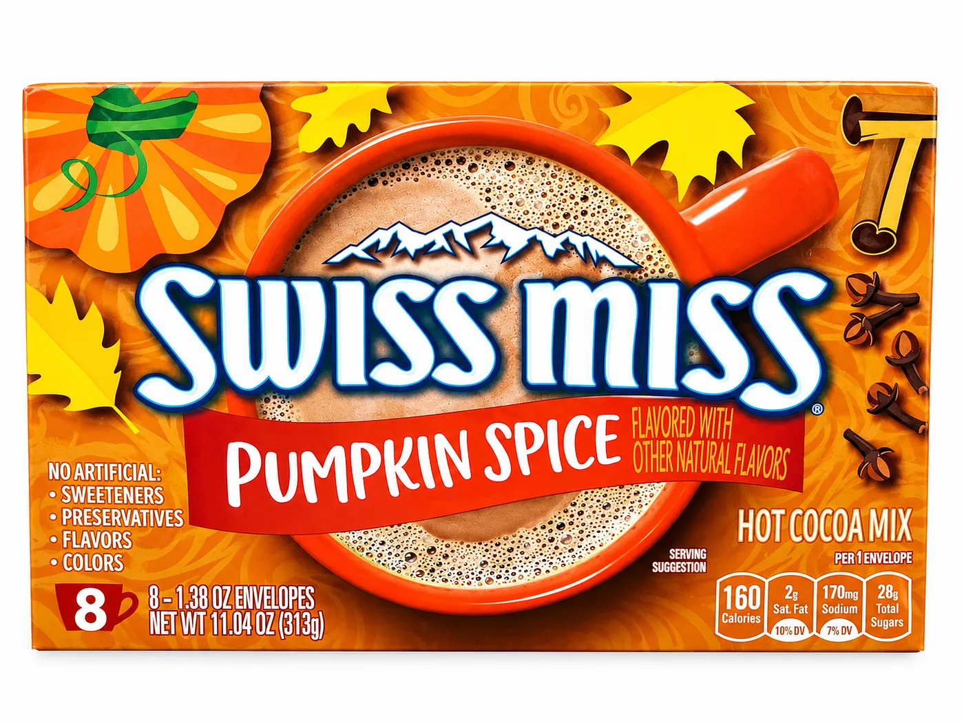 SWISS MISS CHOCOLATE PUMPKIN SPICE 8/1 PAQ. 313 GR